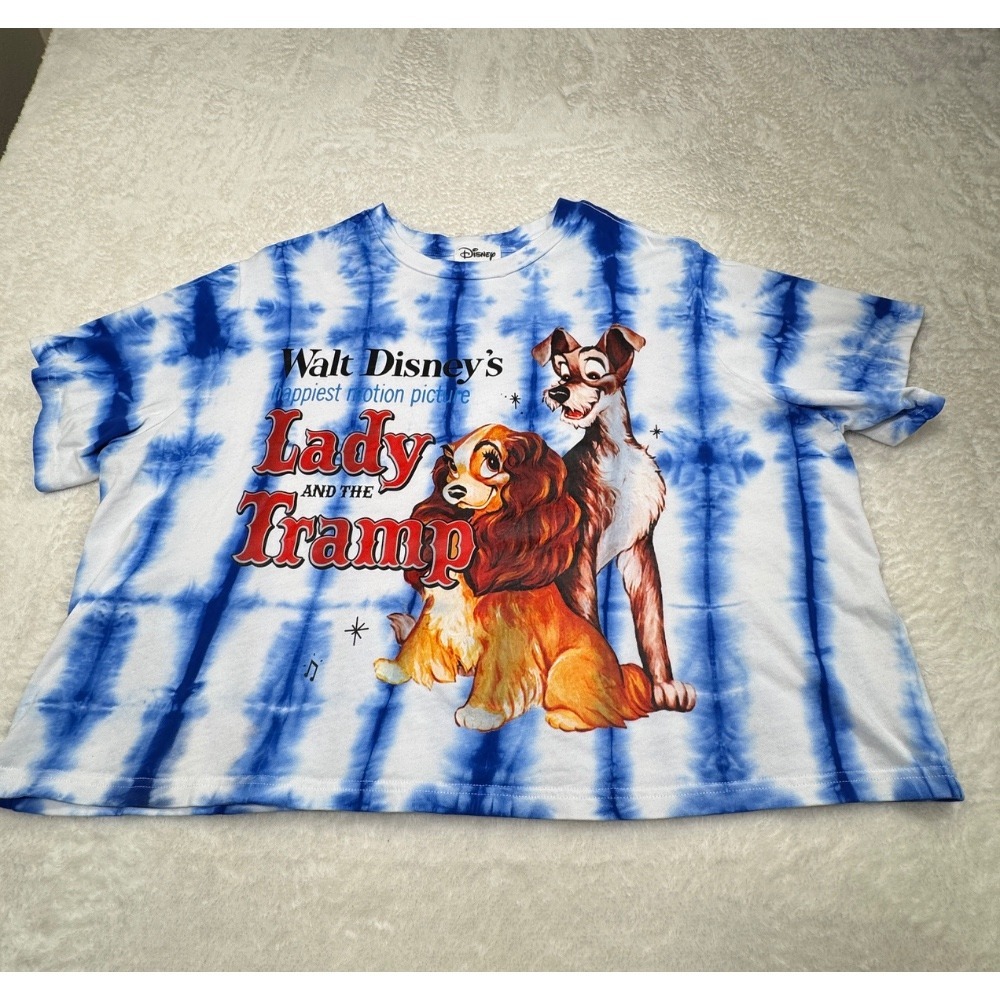 Disney Lady and the Tramp Women Tie Dye Graphic Tee Shirt‎ Top Cropped S/P